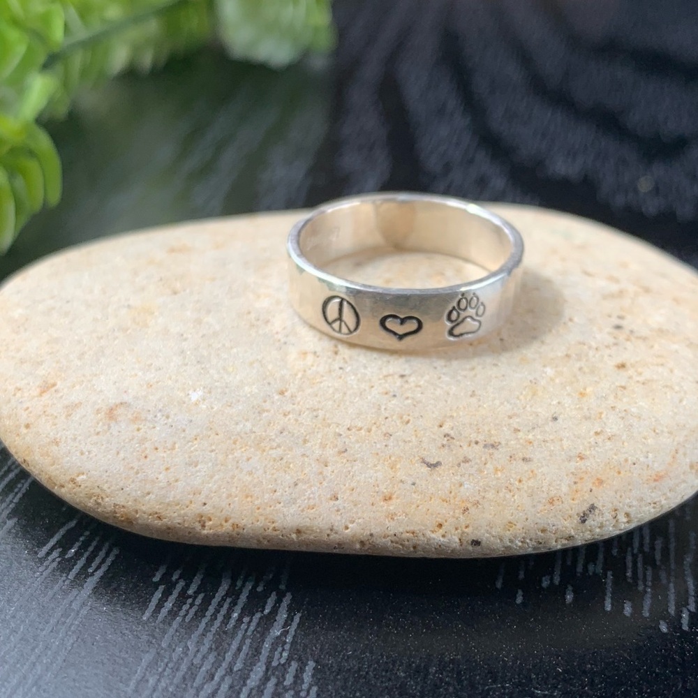 Peace Love Paws Sterling Silver Ring